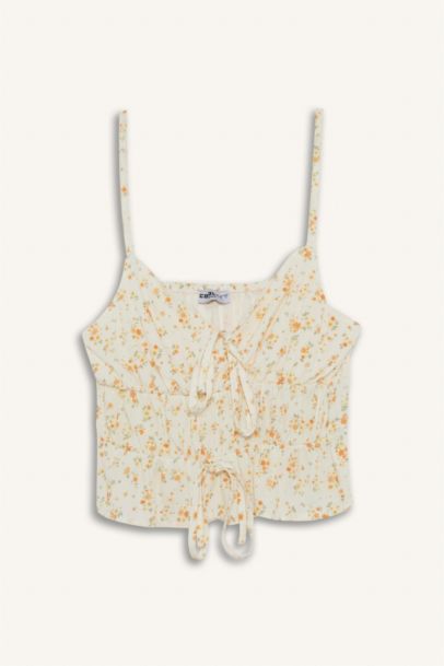 Цветочный топ на бретельках с завязками и текстурой, стандартного кроя