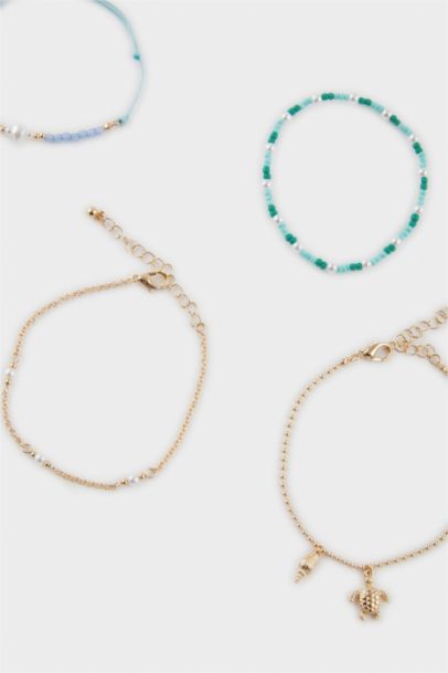 Woman 5 Piece Blue Beaded Gold Bracelet