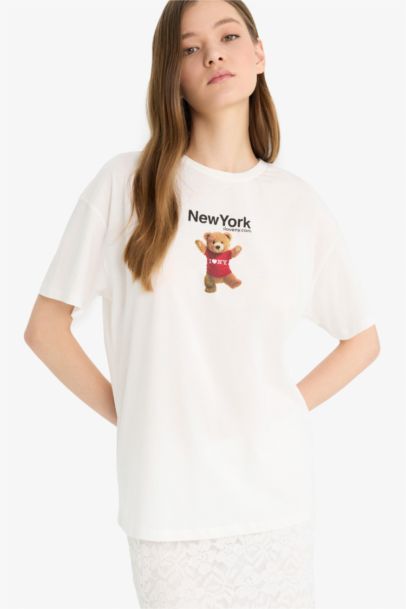 I Love NY Oversize Geniş Kalıp Bisiklet Yaka Sırt Baskılı Kısa Kollu Tişört