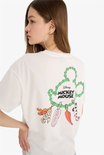 Disney Mickey & Minnie Oversize Geniş Kalıp Sırt Baskılı Kısa Kollu Tişört