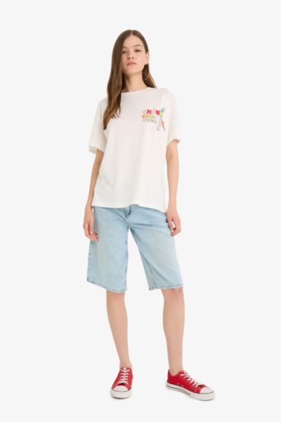 Disney Mickey & Minnie Oversize Geniş Kalıp Sırt Baskılı Kısa Kollu Tişört