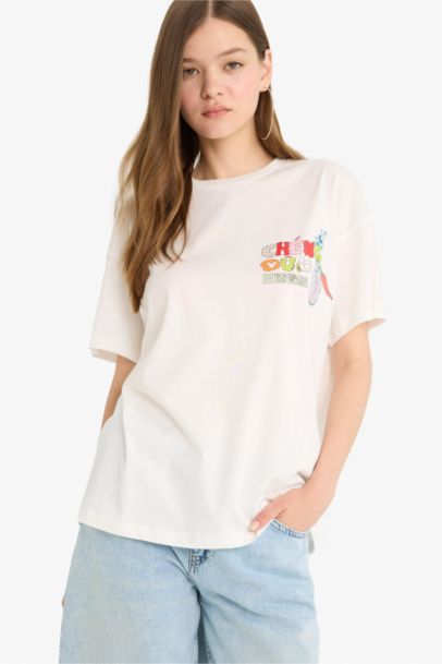 Disney Mickey & Minnie Oversize Geniş Kalıp Sırt Baskılı Kısa Kollu Tişört