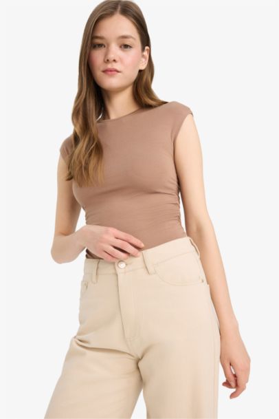 Fitted Crew Neck Basic Modal Short Sleeve T-Shirt