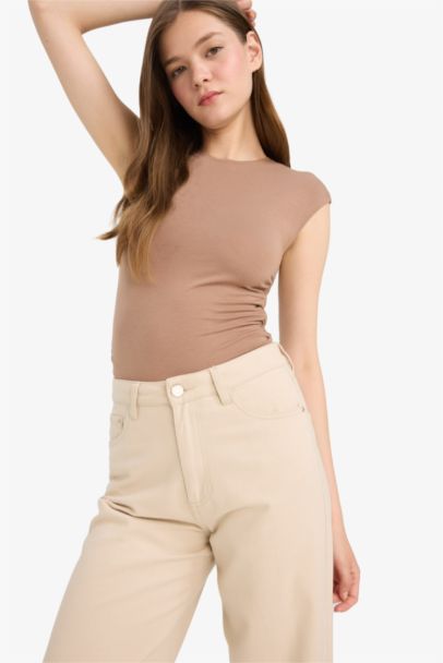 Fitted Crew Neck Basic Modal Short Sleeve T-Shirt