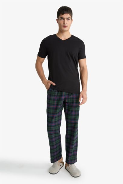 بنطلون بيجاما كاروهات قصة عادية بجيب