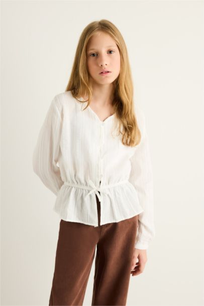 Oversize Geniş Kalıp Müslin Uzun Kollu Bluz Kız Çocuk