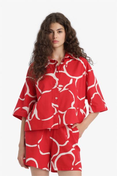 Oversize Рубашка с Узорами и Полу-Длинными Рукавами