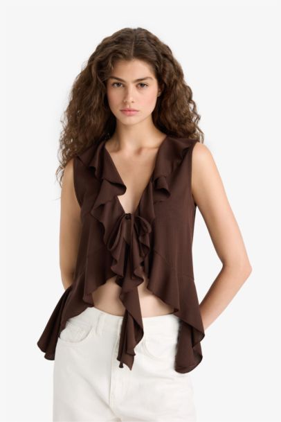 Регулярного Покроя Текстурированная Блузка Без Рукавов