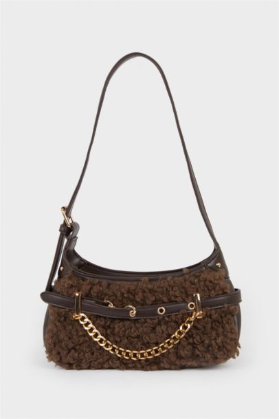 Kadın Pelüş Detaylı Suni Deri Çapraz Çanta