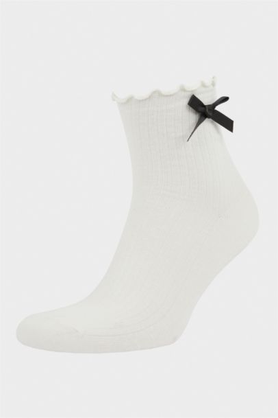 Woman Ribbon 3 Piece Cotton Ankle Socks