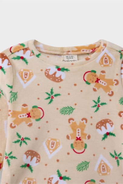 Pijama Takımı Yılbaşı Temalı Uzun Kollu Velur Üst Uzun Alt Erkek Bebek