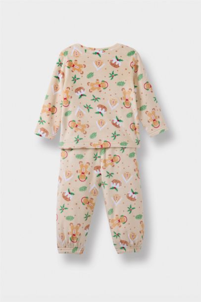 Pijama Takımı Yılbaşı Temalı Uzun Kollu Velur Üst Uzun Alt Erkek Bebek