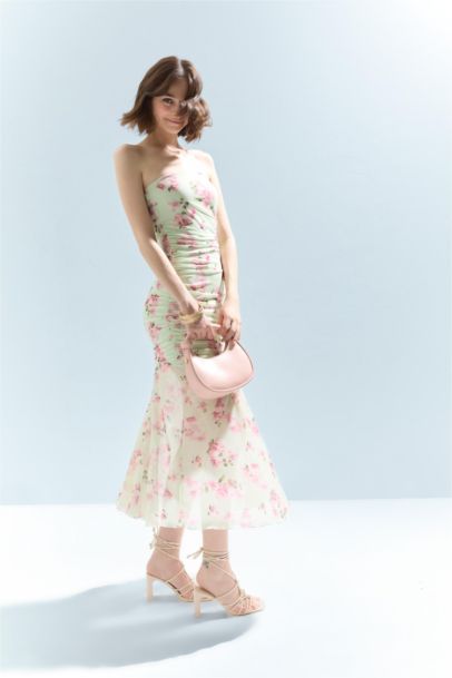 فستان ميدي فلورال تول بوديكون بدون حمالات 