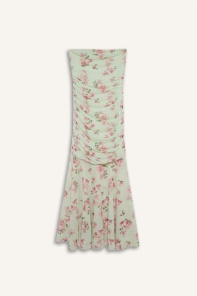 فستان ميدي فلورال تول بوديكون بدون حمالات 