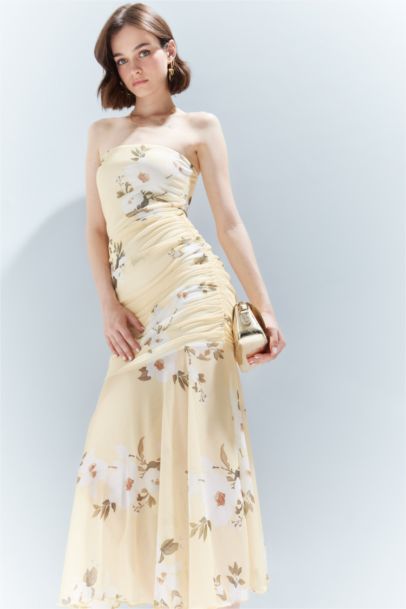 Bodycon Strapless Floral Tulle Maxi Dress