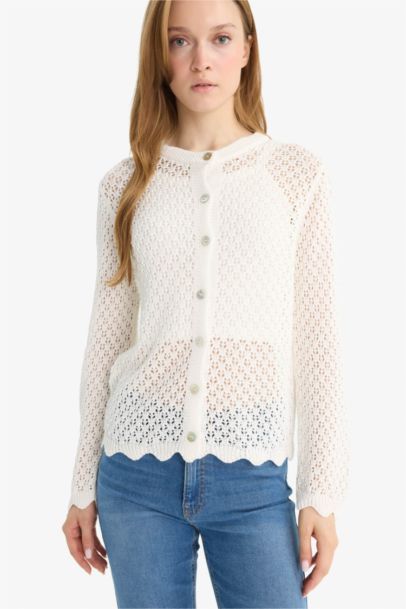 Cardigan en maille ajourée à col rond Coupe régulière