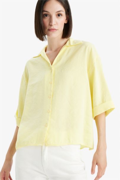 Oversize Fit Shirt Collar Modal Long Sleeve Shirt