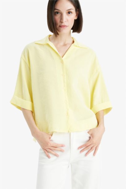 Oversize Fit Shirt Collar Modal Long Sleeve Shirt