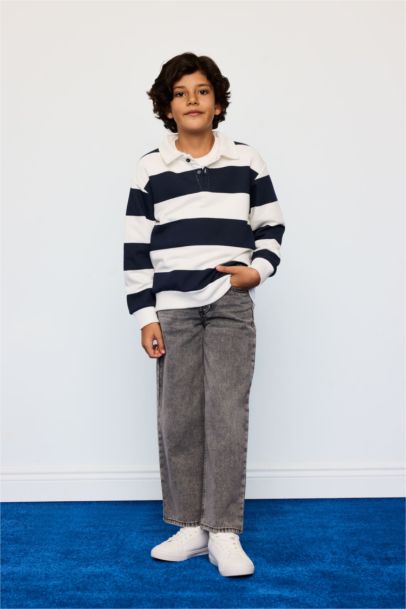 سويت شيرت ولادي مخطط قصة عادية بياخة بولو