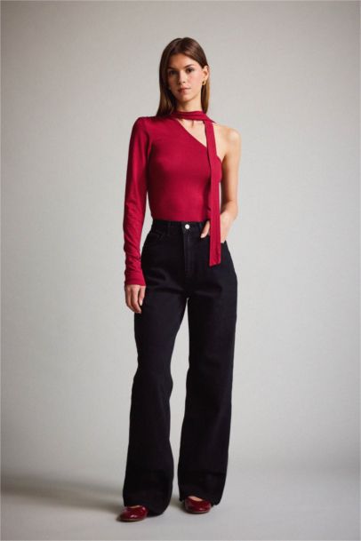 Straıght Wıde Yüksek Bel Uzun Jean Pantolon