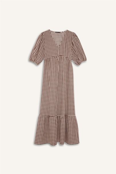 فستان ميدي كاروهات مطبوع بياخة V