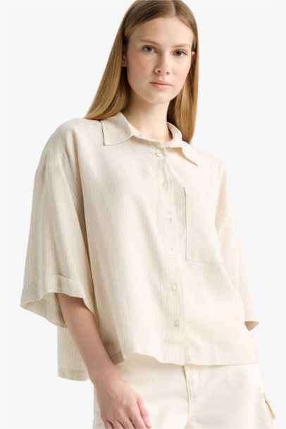 Oversize Fit Linen Blend Short Sleeve Shirt