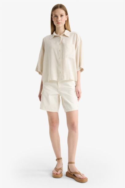 Oversize Fit Linen Blend Short Sleeve Shirt