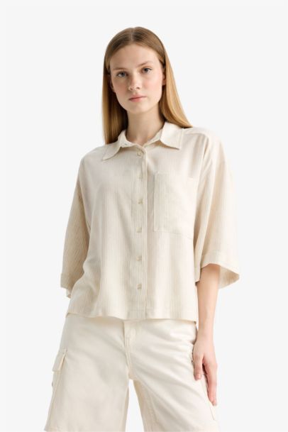 Oversize Fit Linen Blend Short Sleeve Shirt