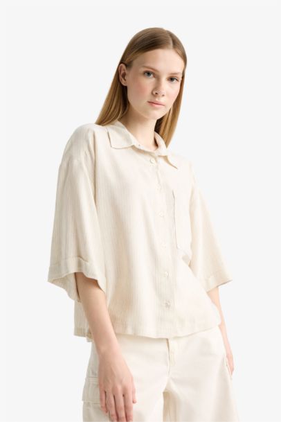 Oversize Fit Linen Blend Short Sleeve Shirt