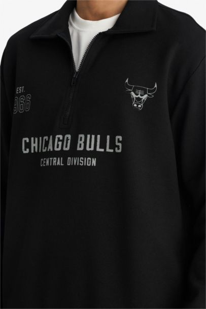 NBA Chıcago Bulls Relax Fıt Polo Yaka Jakarlı Sweatshirt