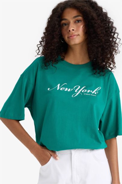 Regular Fit Crew Neck Printed Cotton T-Shirt