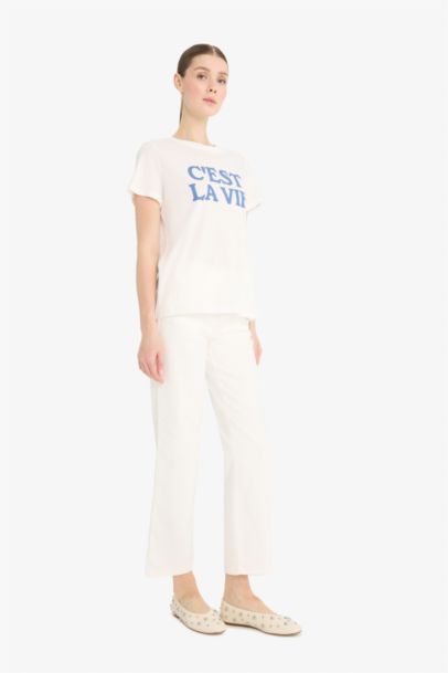 Regular Fit Crew Neck Printed Cotton T-Shirt