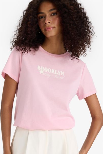 Regular Fit Crew Neck Printed Cotton T-Shirt