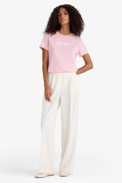 Regular Fit Crew Neck Printed Cotton T-Shirt