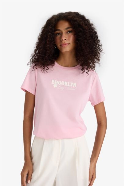 Regular Fit Crew Neck Printed Cotton T-Shirt