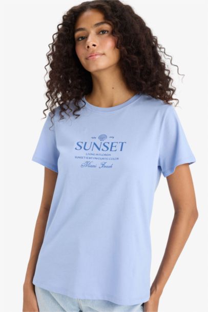 Regular Fit Crew Neck Printed Cotton T-Shirt