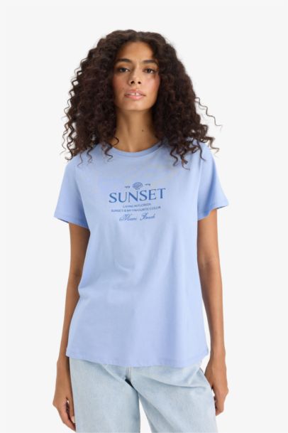 Regular Fit Crew Neck Printed Cotton T-Shirt