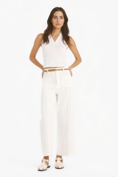 Pantalon en gabardine taille haute avec poches et ceinture Coupe standard