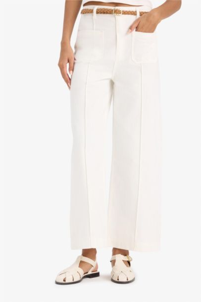 Pantalon en gabardine taille haute avec poches et ceinture Coupe standard