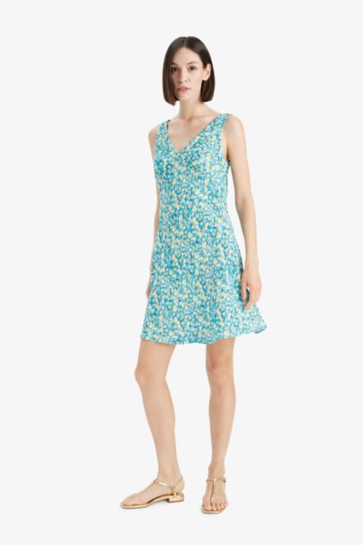 V-Neck Floral Sleeveless Mini Dress