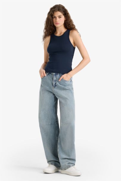 Fitted Bisiklet Yaka Basic Düz Ribana Siyah Atlet