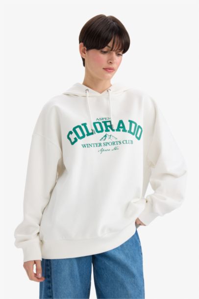 Oversize Fit Printed Long Sleeve Hoodie