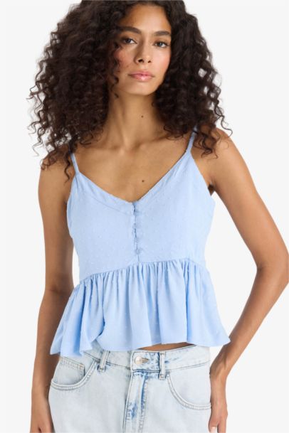 Regular Fit V Yaka Viskon Askılı Bluz