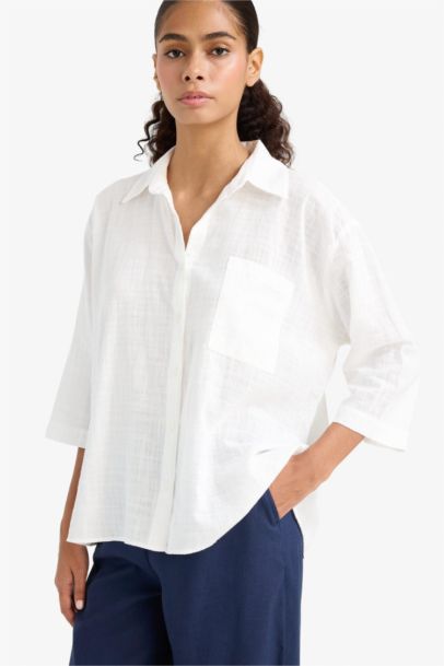 Oversize Fit Shirt Collar Cotton Short Sleeve Shirt