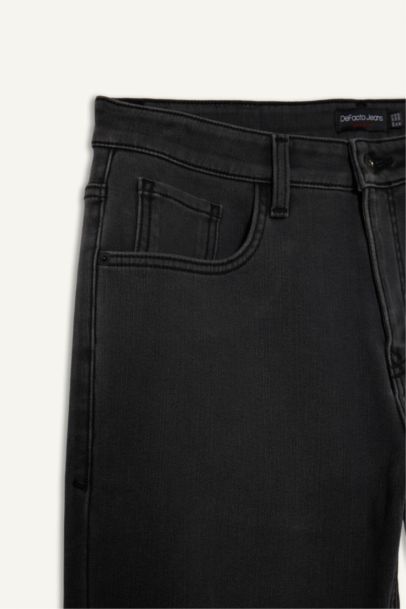 Diago Comfort Fit Yüksek Bel Geniş Paça Düz Paça Termal Polarlı Jean Pantolon