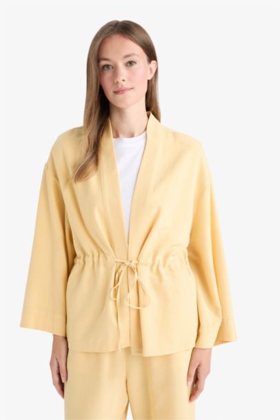 Relax Fit V-Neck Linen Blended Long Sleeve Shirt