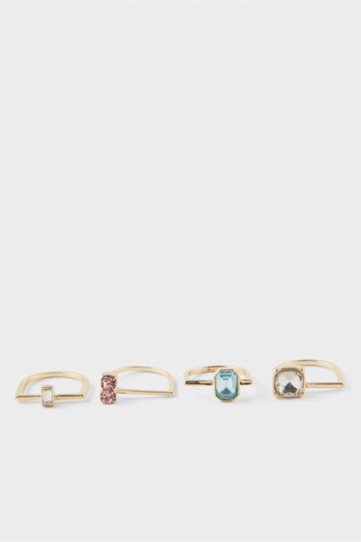 Woman 4 Piece Golden Rings With Colorful Stones