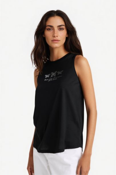 Relax Fit Baskılı Bisiklet Yaka Atlet