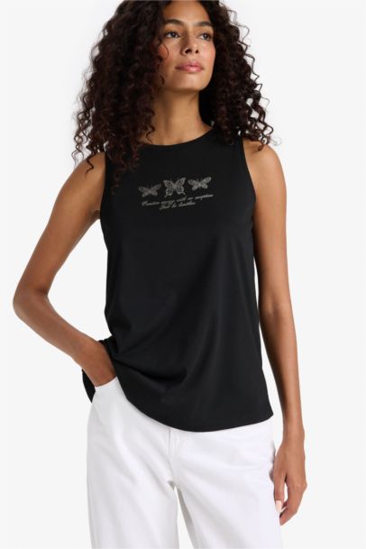 Relax Fit Printed Crew Neck Tank Top