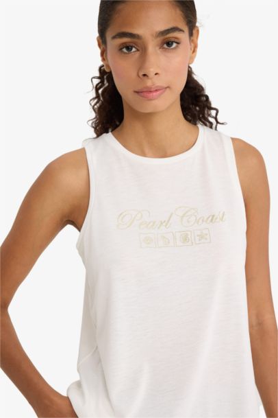 Relax Fit Slogan Crew Neck Tank Top